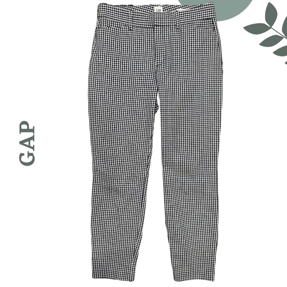 🛍️3/$40 GAP Navy Blue and White Checkered Pants Ankle Length Size 6 - Picture 2 of 6